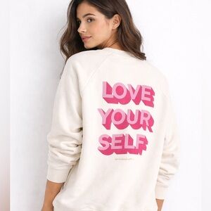 Spiritual Gangster Cream Sweatshirt with Pink 'LOVE YOURSELF' Graphic
